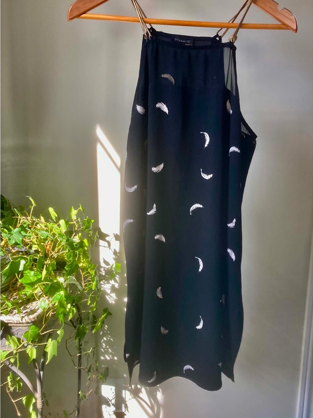 Dynamite Black Mini Dress with White Feather Print